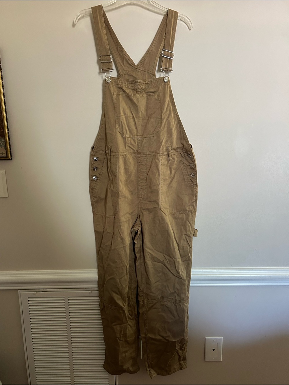 Divided Tan Utility Overalls Jumpsuit